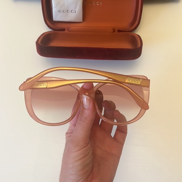 Authentic Gucci nude blush pink gradient sunglasses oversized round cat eye - Picture 5 of 17